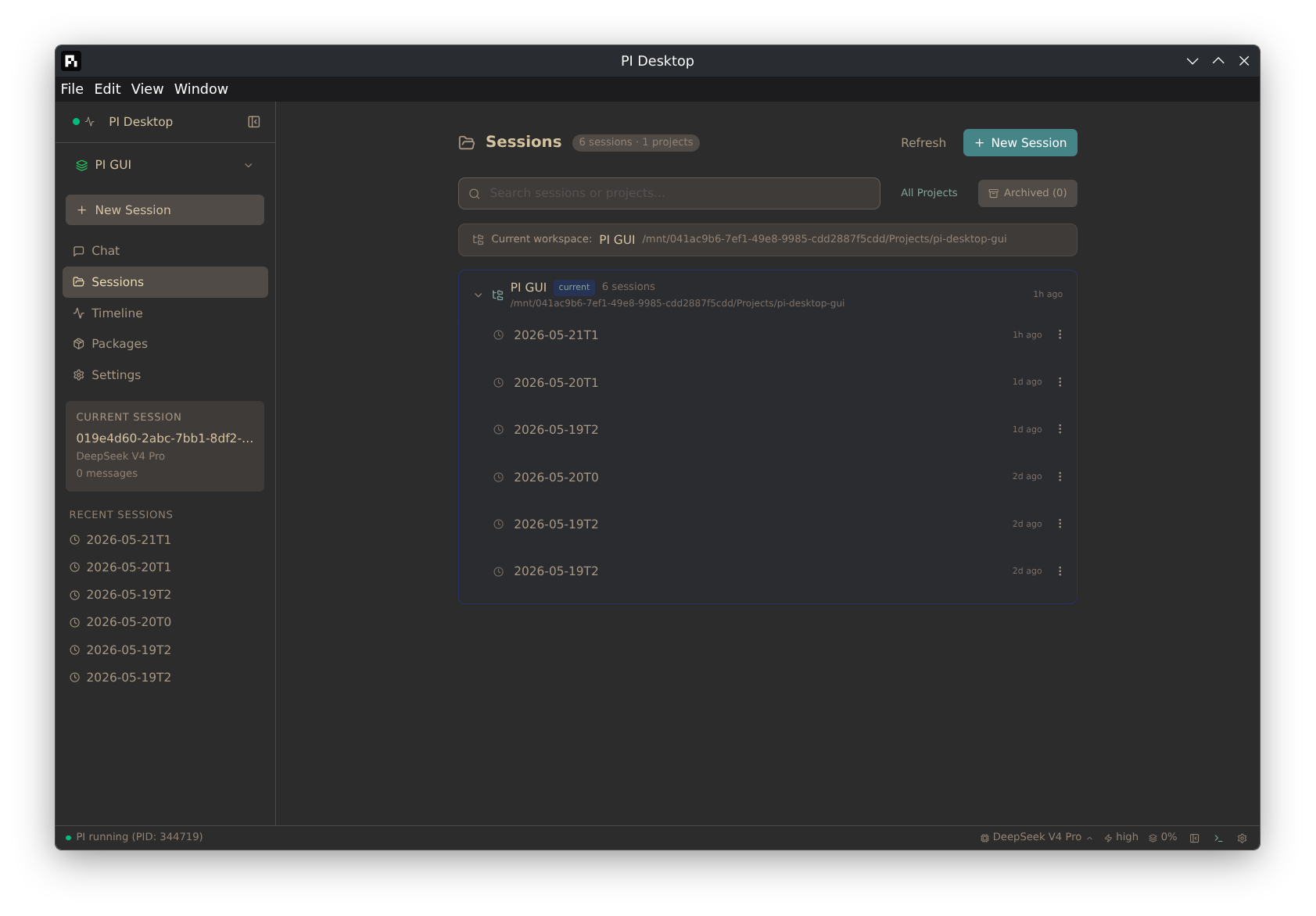 PI Desktop — main chat view
