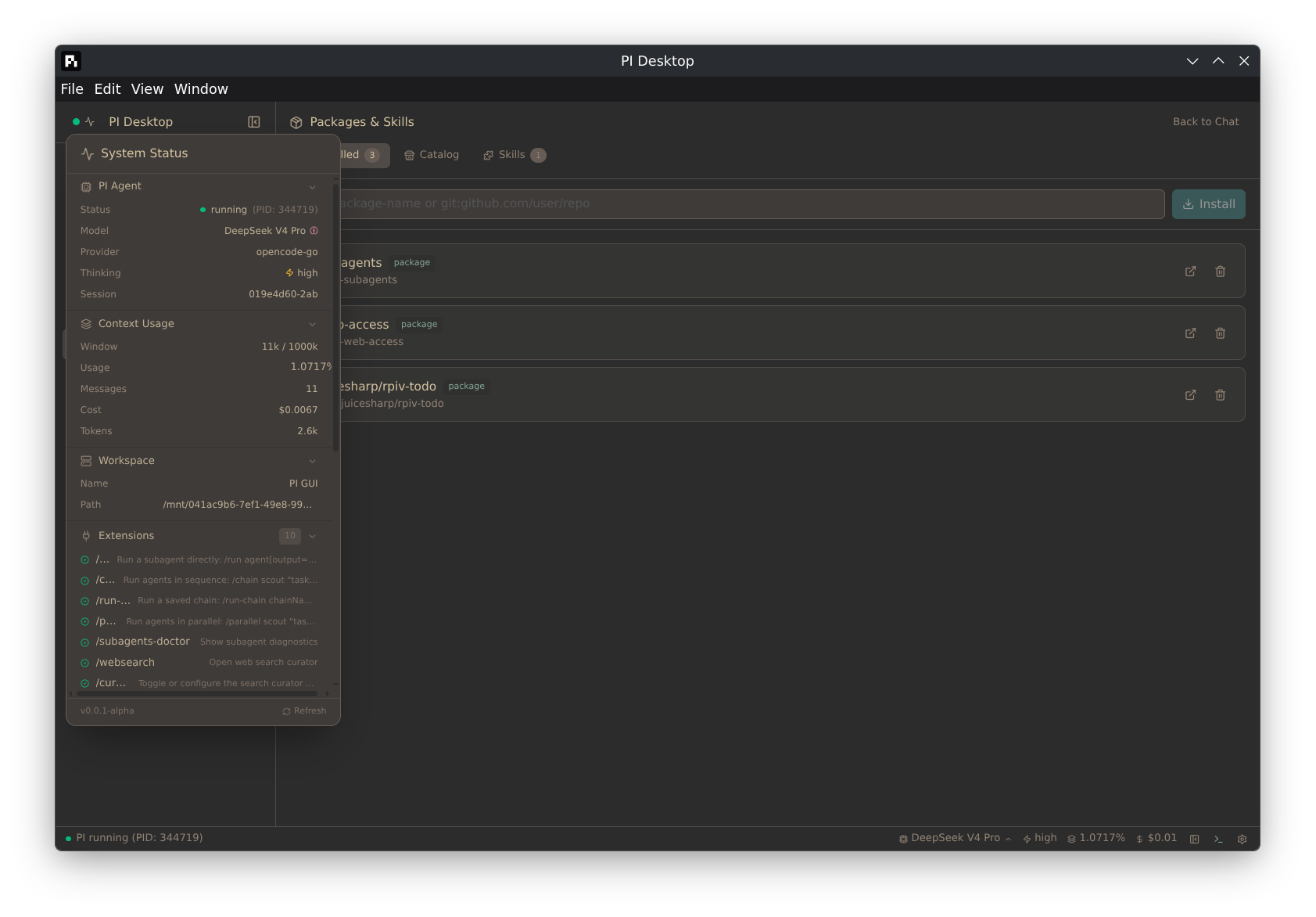 PI Desktop — review rail