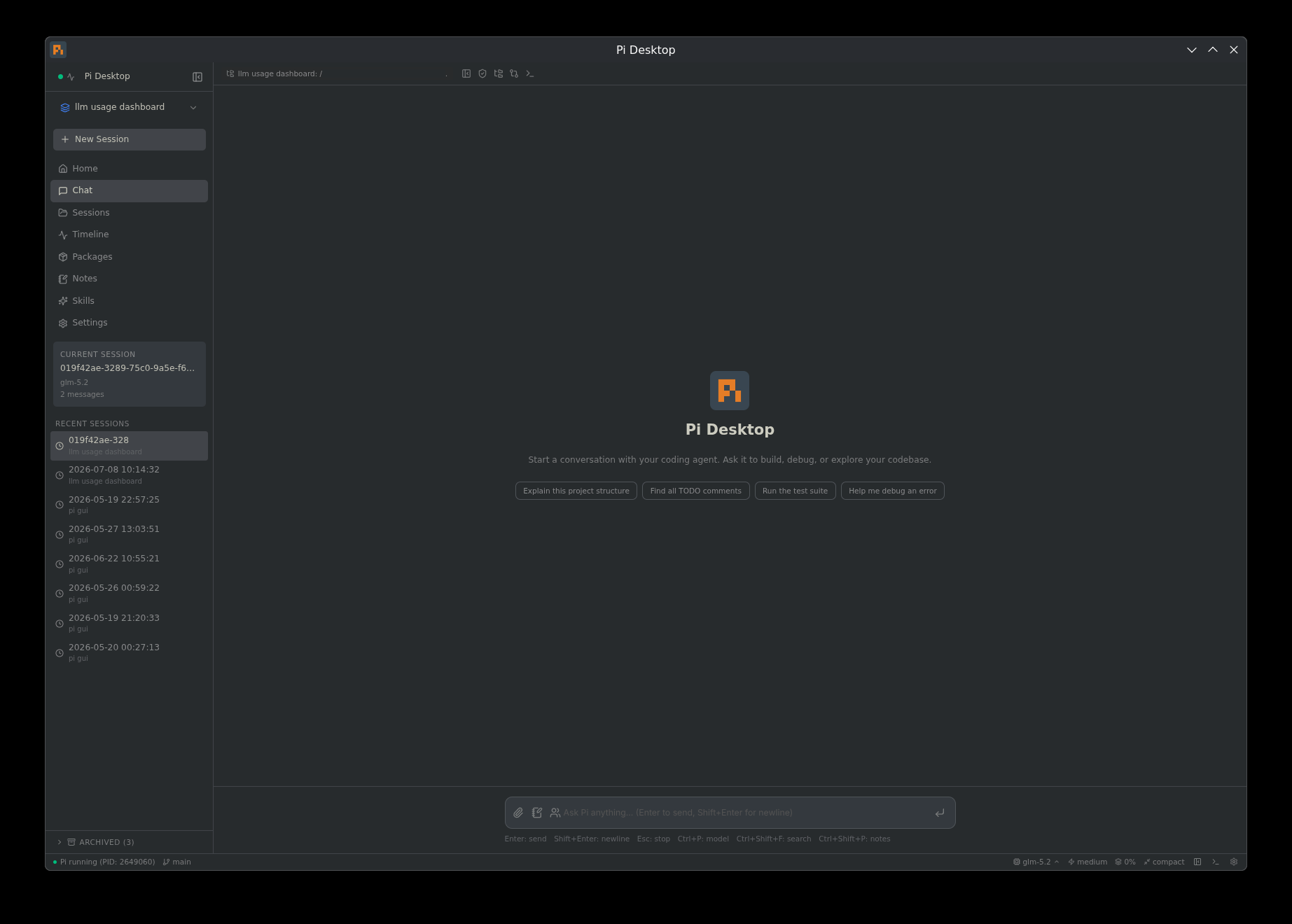 Pi Desktop — main chat view